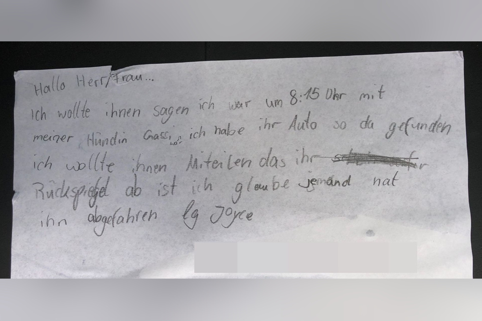 Diese Nachricht hinterließ die elfjährige Joyce am Auto.