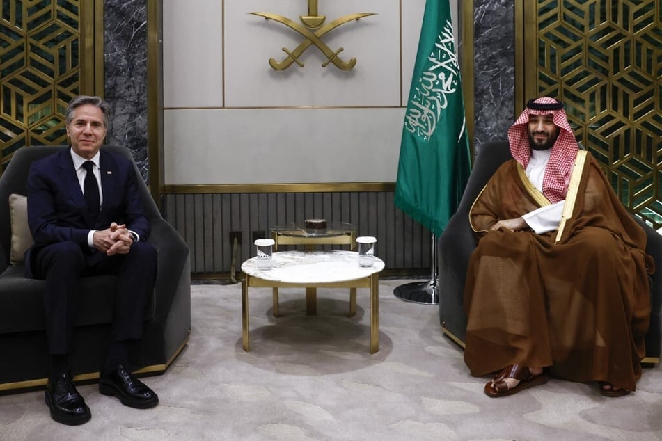 Secretary of State Antony Blinken meets with Saudi Crown Prince Mohammed bin Salman in Jeddah, Saudi Arabia.