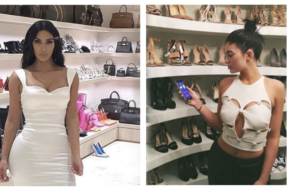 Sisters Kim (l.) and Kylie (r.) posing in their closets, from which they resell clothes.