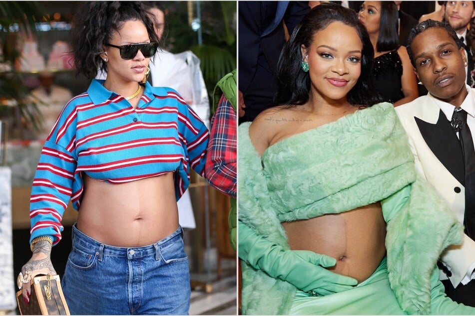 Rihanna (l) displayed chic maternity style while having a date night with A$AP Rocky.