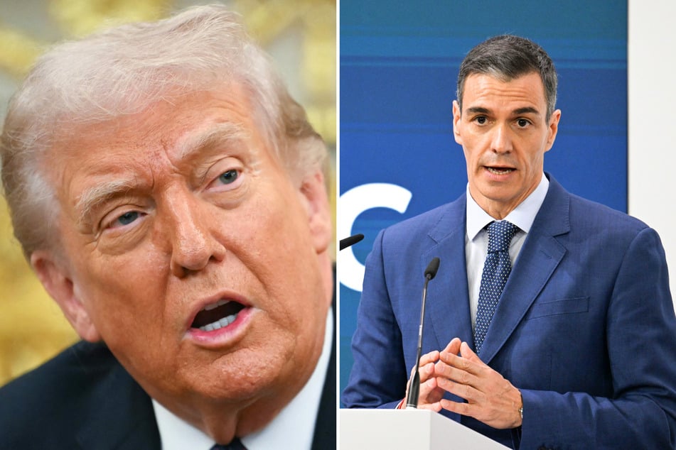 Spanish Prime Minister Pedro Sánchez (r.) delivered an address on Wednesday after US President Donald Trump threatened to cut off trade to the country.