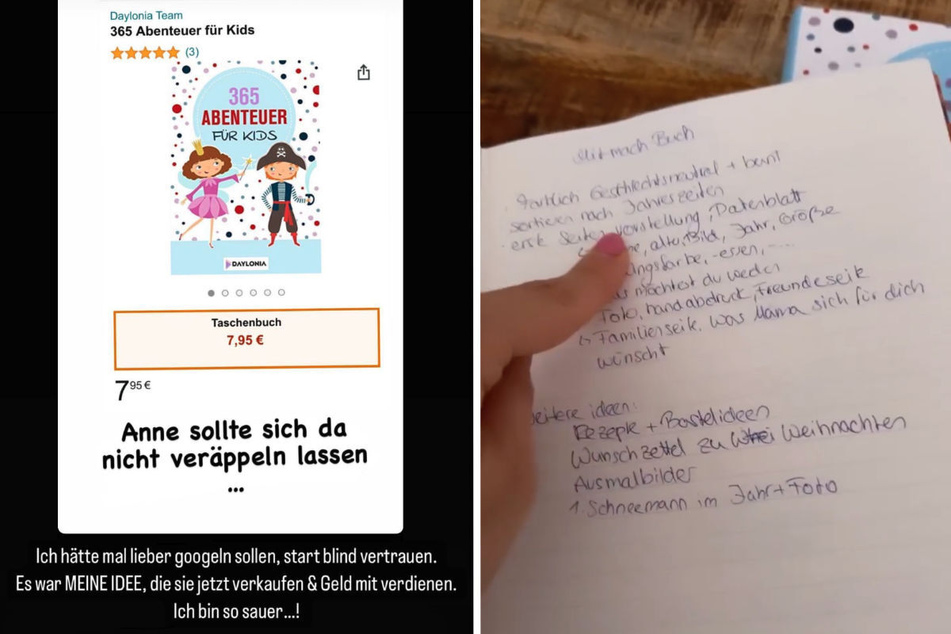 Um das links abgebildete Buch geht es konkret. Auf dem rechten Foto präsentiert Anne Wünsche ihre persönliche Idee für ein solches Mitmach-Buch.