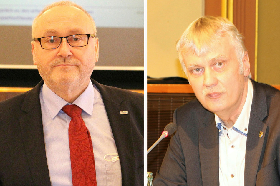 LMBV-Chef Bernd Sablotny (57, l.) und Markkleebergs OB Karsten Schütze (54, SPD) halten das Überflutungsszenario für denkbar, aber "äußerst gering".