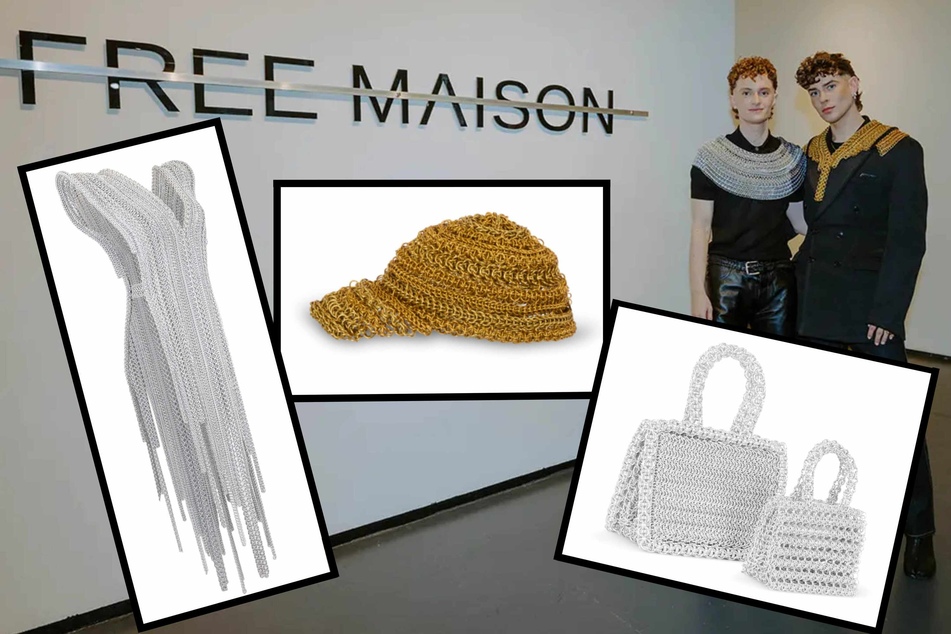 Free Maison founders Tay Dun (r.) and Jesse Aviv with pieces from their debut couture chainmail collection.