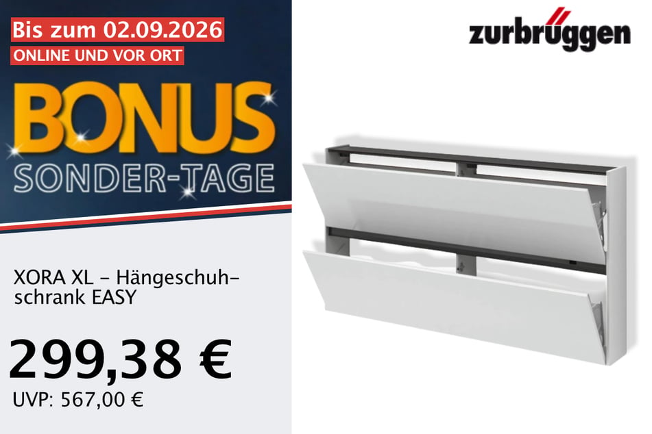 Der XORA XL-Hängeschuhschrank EASY
für 299,38 statt 567 Euro.