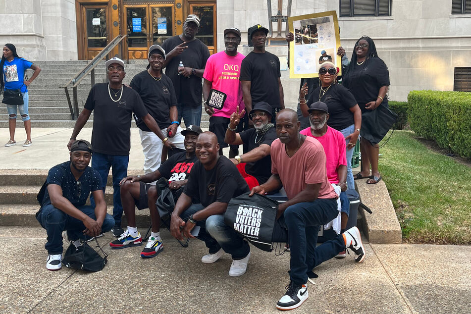 Terrance Winn and fellow community activists hold a prayer vigil for criminal justice reform in honor of Tjianna Kelly in Shreveport, Louisiana.