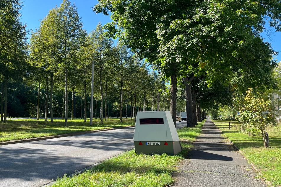 Auf der Stübelallee stadteinwärts hat Dresdens Superblitzer jetzt seine Stellung zwischen Bäumen bezogen.