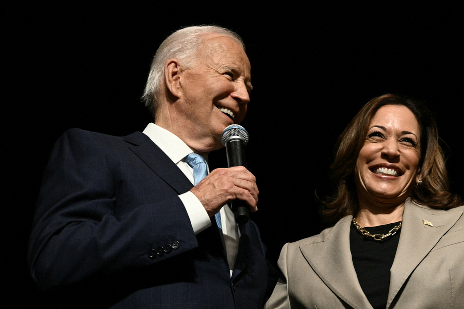 Joe Biden (l.) and Kamala Harris made an upbeat show of unity Thursday as they held their first joint public event since the president exited the 2024 race.