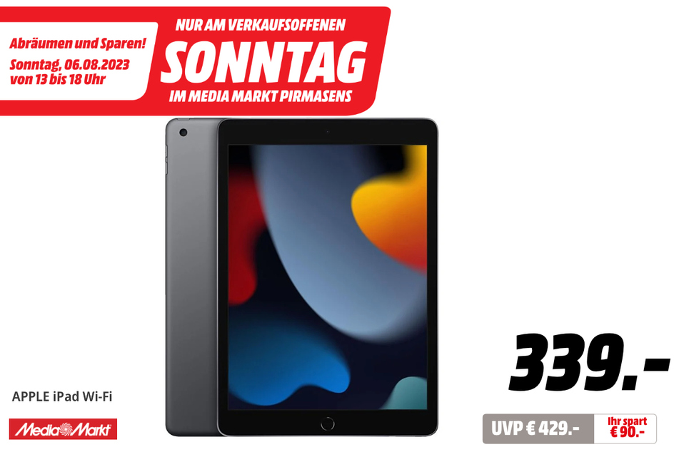 Apple iPad für 339 statt 429 Euro.