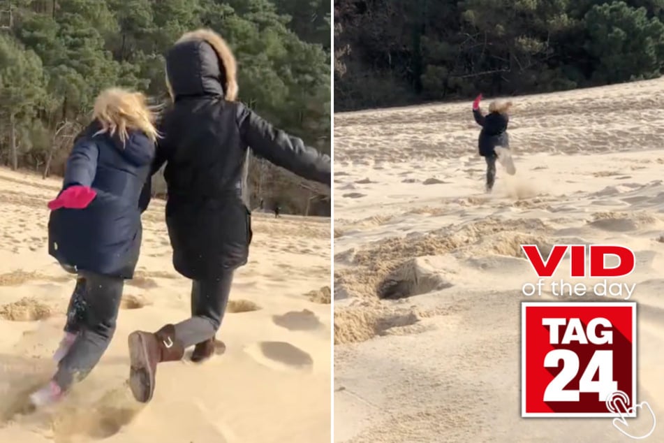 This girl couldn't stop herself after running down a huge sandy dune!