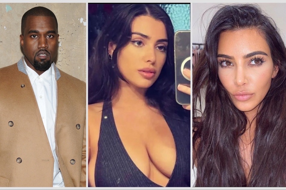 Kim Kardashian (r) and Kanye "Ye" West (are apparently making things work amid his rumored marriage to Bianca Censori (c).