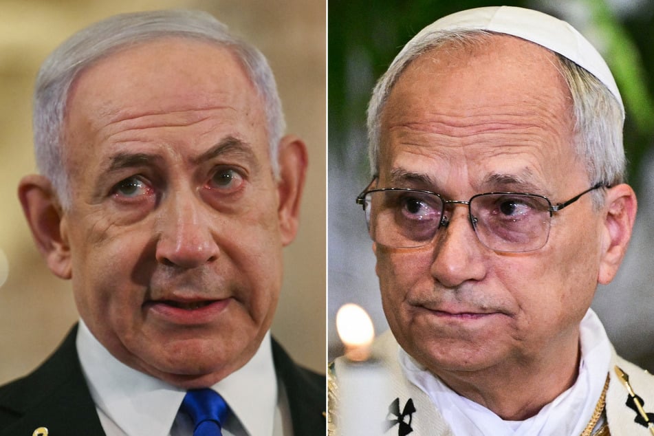 Pope Leo XIV (r.) emphasized the importance of protecting places of worship in a call Friday with Prime Minister Benjamin Netanyahu following Israel's deadly strike on Gaza's only Catholic Church.