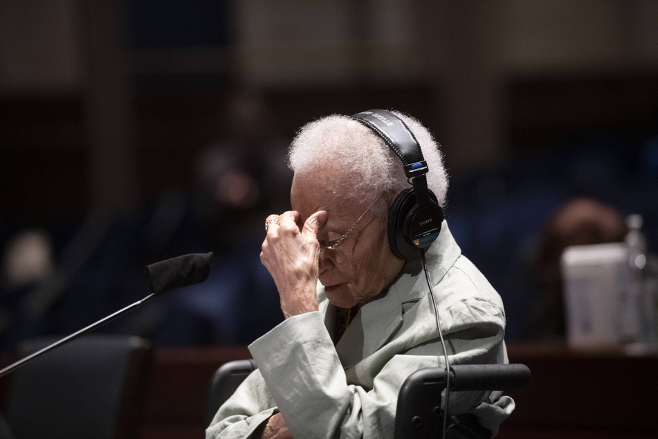 Viola Ford Fletcher, the oldest living survivor of the 1921 Tulsa Race Massacre, listens as her brother, Hughes Van Ellis, testifies during a US House Judiciary subcommittee hearing on May 19, 2021.