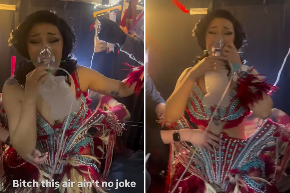 Rapper Cardi B needed some oxygen during her performance Monday in Denver, Colorado.