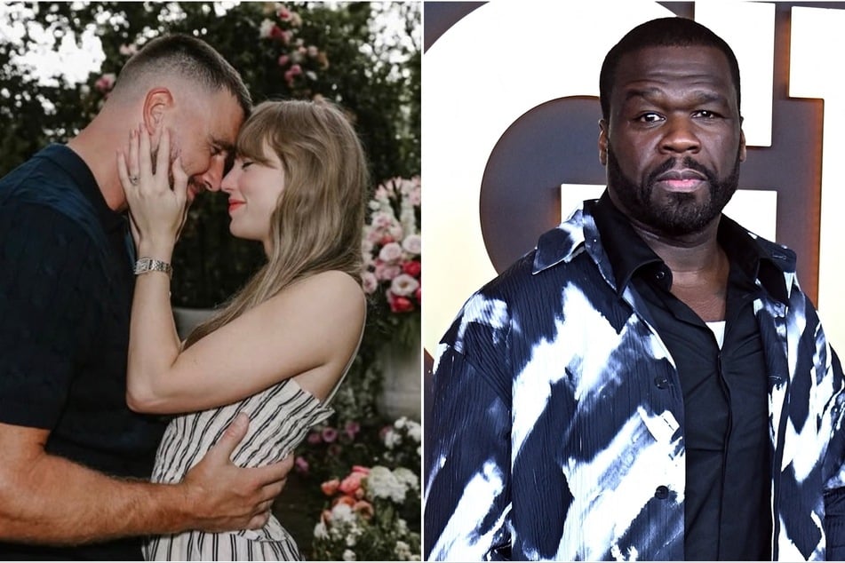 50 Cent (r.) made it clear that he's Team Taylor Swift (l.) and Travis Kelce during his recent interview.