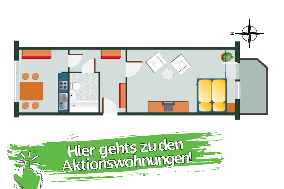 Mit nur einem Klick auf das Bild landet Ihr direkt bei den 1-Raumwohnungen.