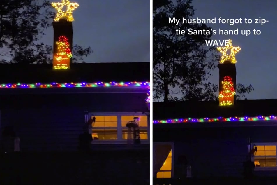 Frau möchte im Erdboden versinken, als sie bemerkt, was Santa auf dem Dach veranstaltet