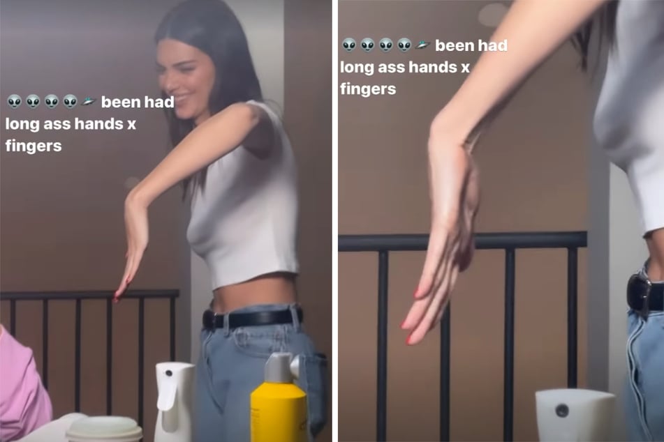 Hailey Bieber shares an Instagram Story of Kendall Jenner's hand.