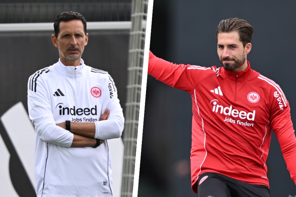 SGE-Coach Dino Toppmöller (44, l.) wird Kevin Trapp (35) wohl noch ein letztes Mal als Keeper von Eintracht Frankfurt aufstellen.