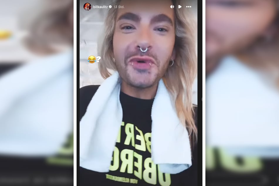 Bill Kaulitz (34) zeigt sich mit einem Fan-Shirt von Marc Eggers (37) in seiner Instagram-Story.