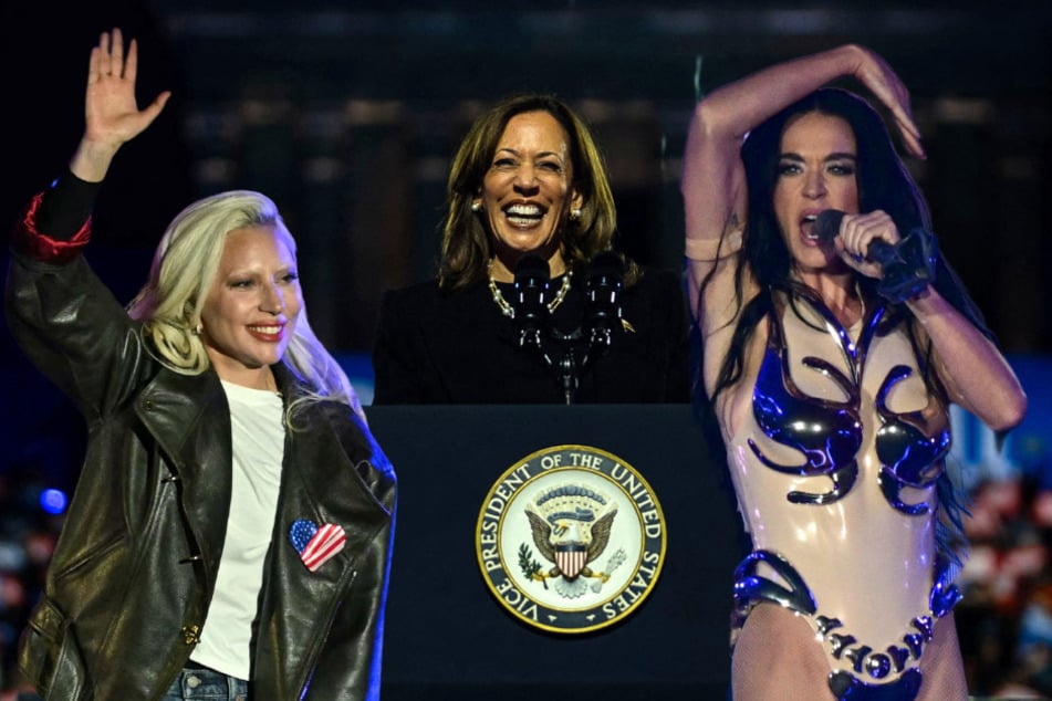 Katy Perry (r.) and Lady Gaga (l.) showed their support for presidential candidate Kamala Harris at a rally in Philadelphia ahead of Election Day.