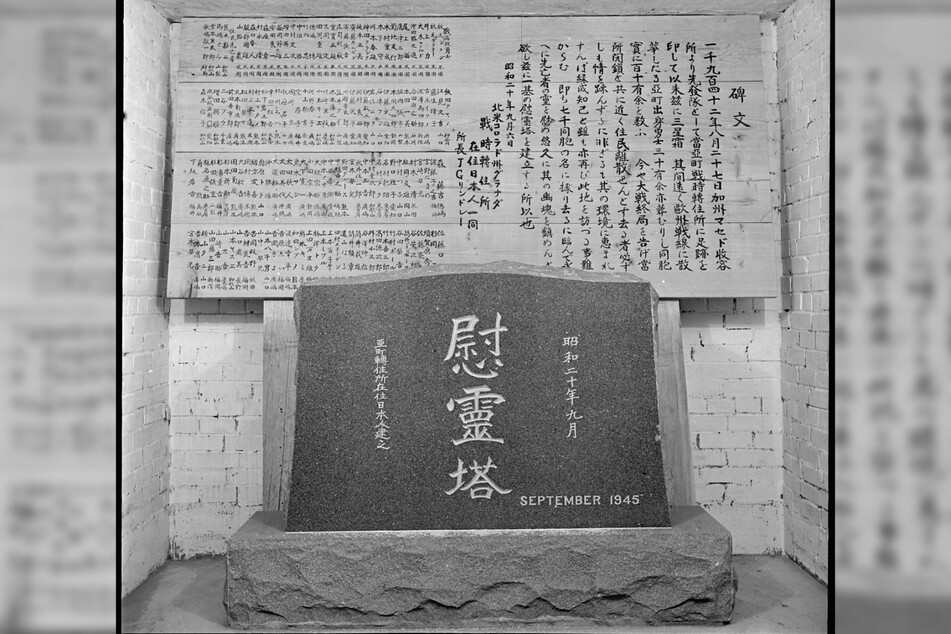A granite monument erected in memory of the people of Japanese descent who died in the War Relocation Camp at Amache, Colorado, was dedicated in 1945 (archive image).