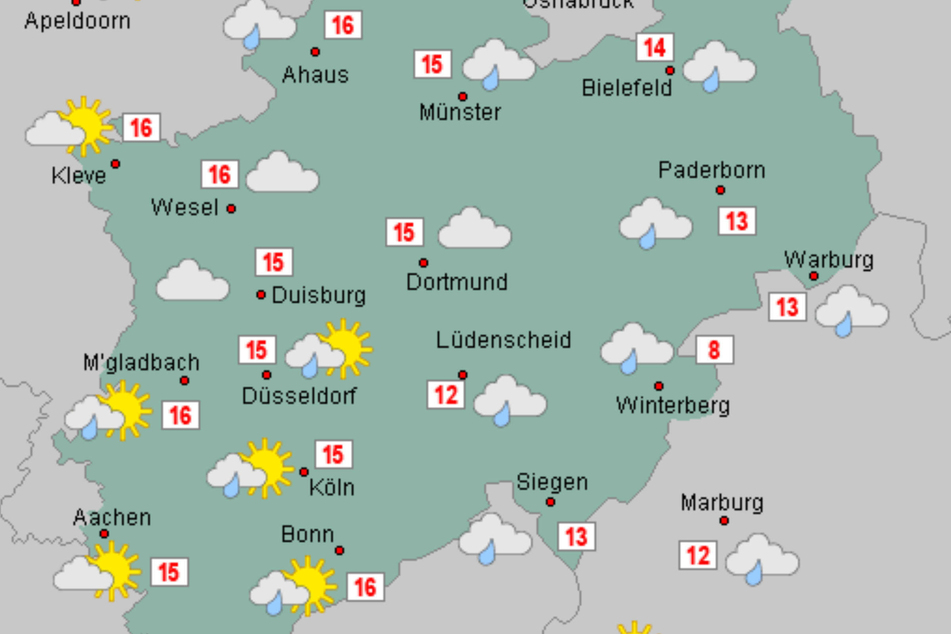 Für Nordrhein-Westfalen sind am Mittwoch und Donnerstag Wolken und vereinzelte Schauer gemeldet worden.
