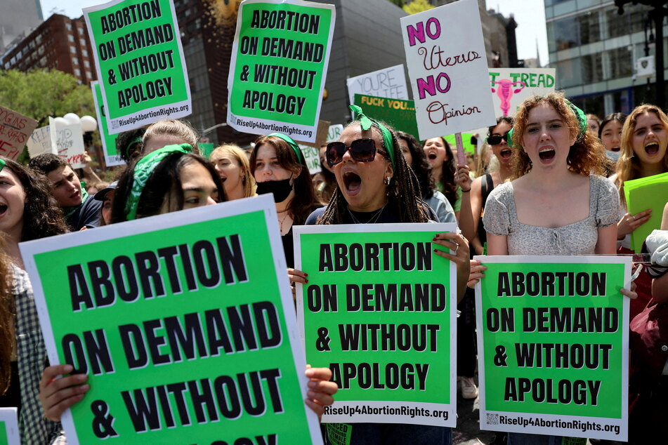 Students protest for abortion rights at Union Square in New York City.