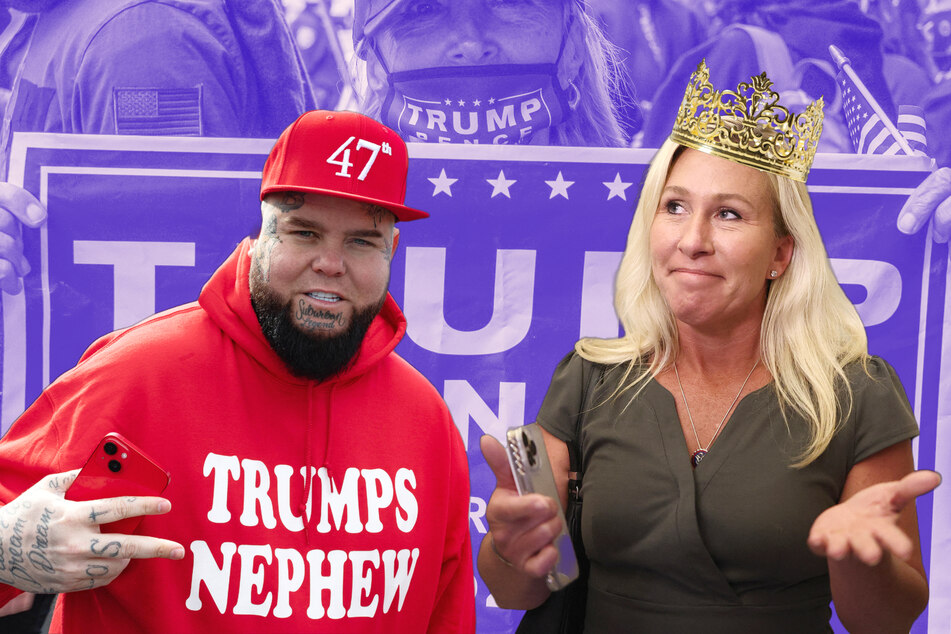 Congresswoman Marjorie Taylor Greene was recently featured in pro-Donald Trump rapper Forgiato Blow's (l.) video "MTG," where she is dubbed as "MAGA's MVP."