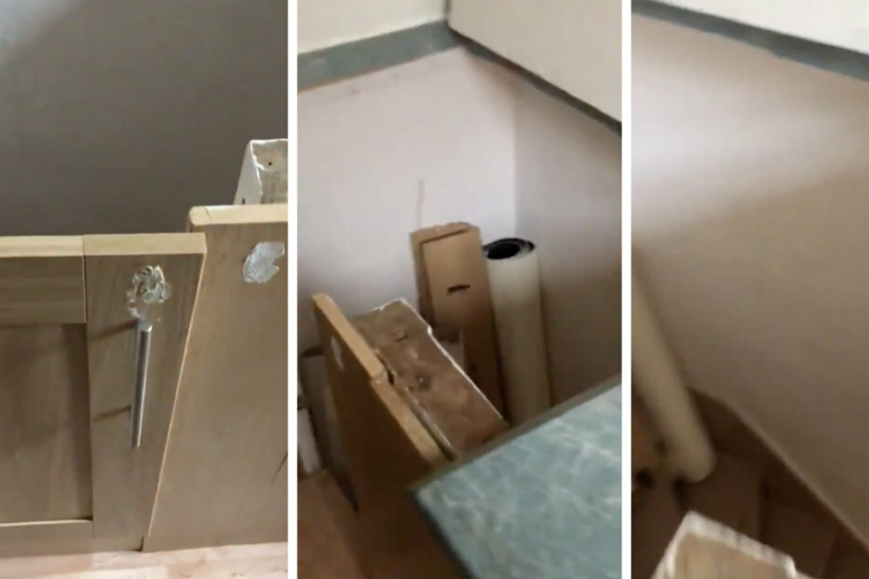 The Twitter video shows the stairs leading to a backdoor (collage).