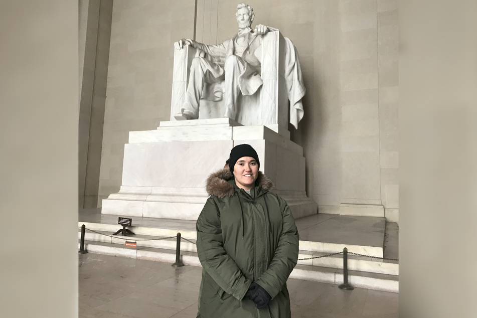 Reynoso stands in front of the Lincoln Memorial in Washington DC while working as an Archer Fellow and a legislative intern on Capitol Hill in 2019.