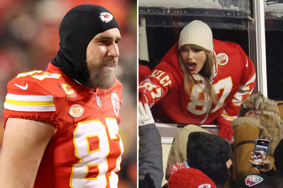 Taylor Swift was all smiles as she cheered on Travis Kelce and the Kansas City Chiefs at their playoff game against the Miami Dolphins on Sunday night.