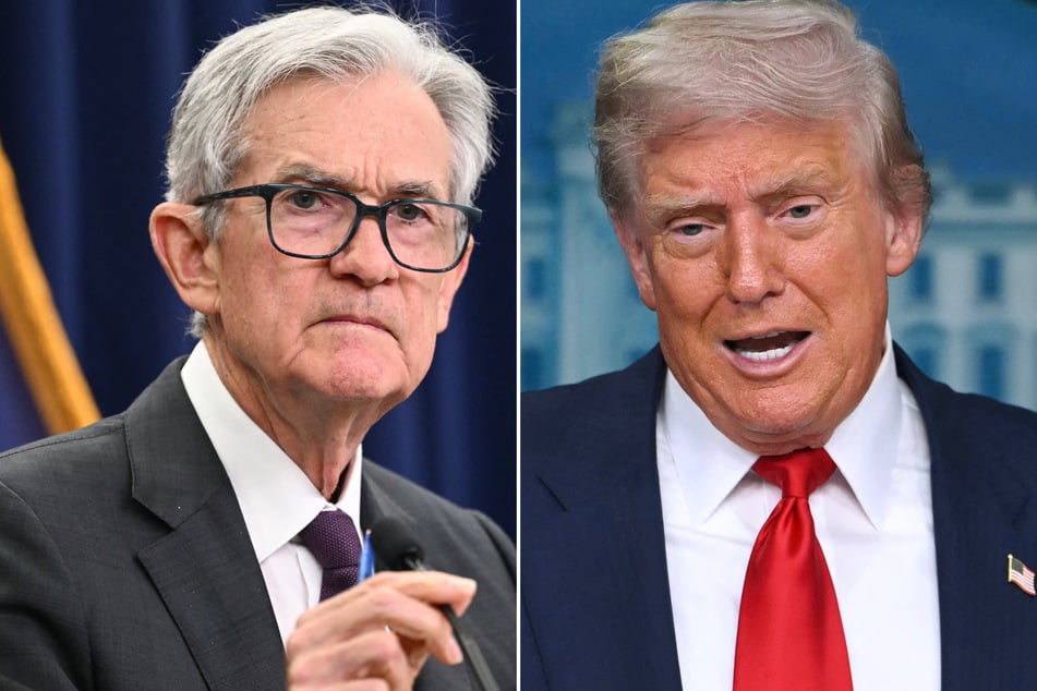 President Donald Trump (r.) says he may allow "a major lawsuit" to proceed against Fed Chair Jerome Powell as he continues to complain about interest rates.