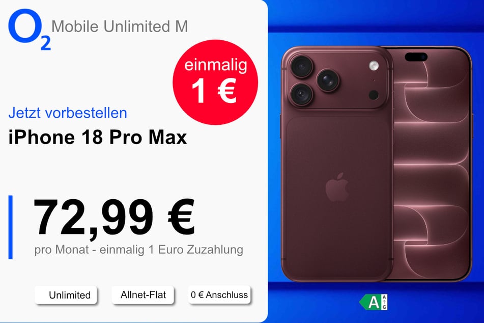 Das neue iPhone 18 Pro Max mit Unlimited Tarif für einmalig nur 1 Euro bei o2.