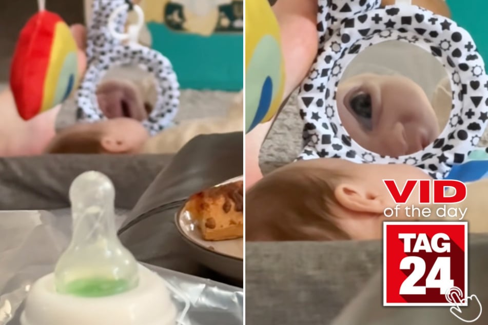 This newborn stopped crying the second he saw his own distorted reflection staring back at him!