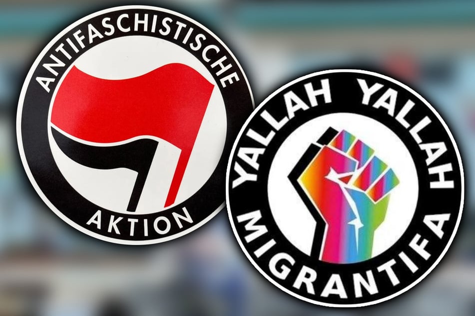Links das bekannte Logo der Oldschool-Antifa, rechts das Logo der neuen "Migrantifa".