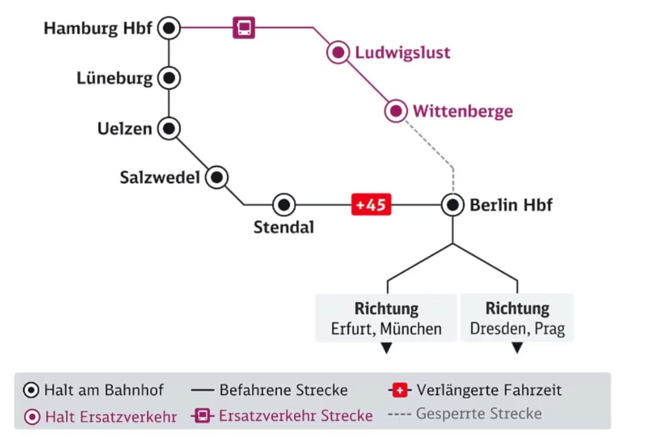 Die Umleitung zwischen Hamburg und Berlin im Detail.