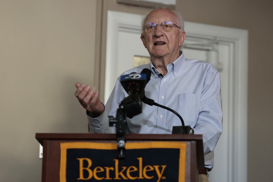 John Clarke, an Emeritus Professor of Physics at the University of California, Berkeley, speaks during a celebration at UC Berkeley on October 7, 2025.