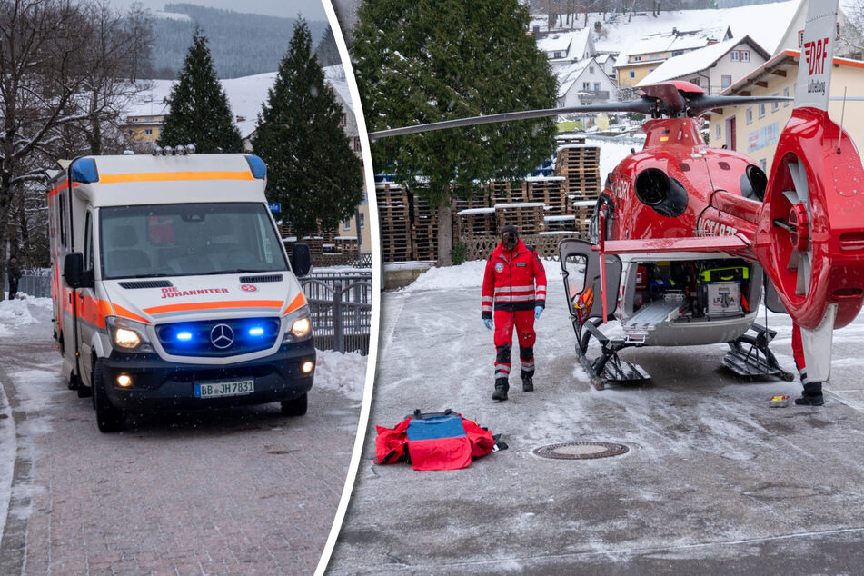 Rettungshubschrauber im Einsatz: Kleine Kinder bei heftigem Schlitten-Unfall verletzt