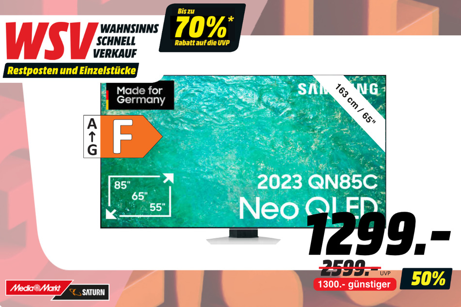 65-Zoll Samsung-Fernseher für 1.299 statt 2.599 Euro.