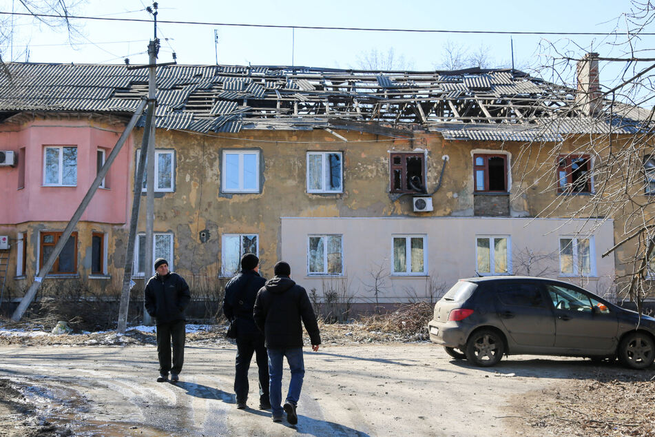 A residential house in Ukraine showed extreme damaged from a shelling attack.