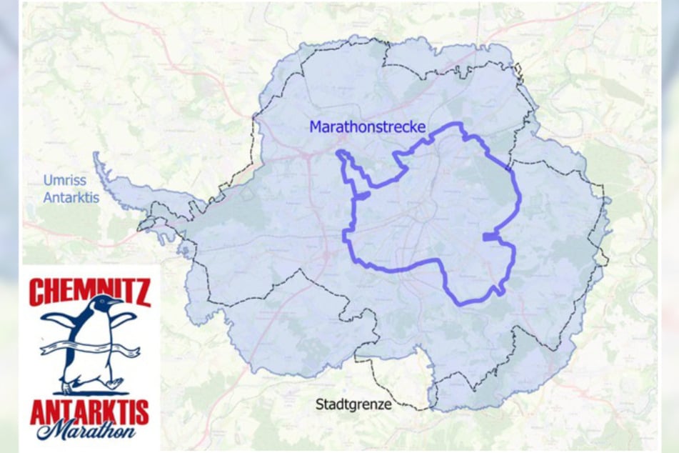 Der Verlauf der Marathonstrecke und die Chemnitzer Stadtgrenze sehen dem Umriss der Antarktis ähnlich.
