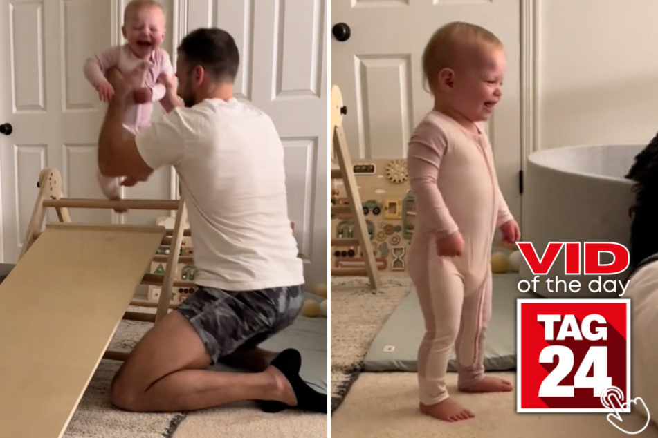 Today's Viral Video of the Day features a tiny toddler's adorable belly laughs after a tumble on an indoor jungle gym.