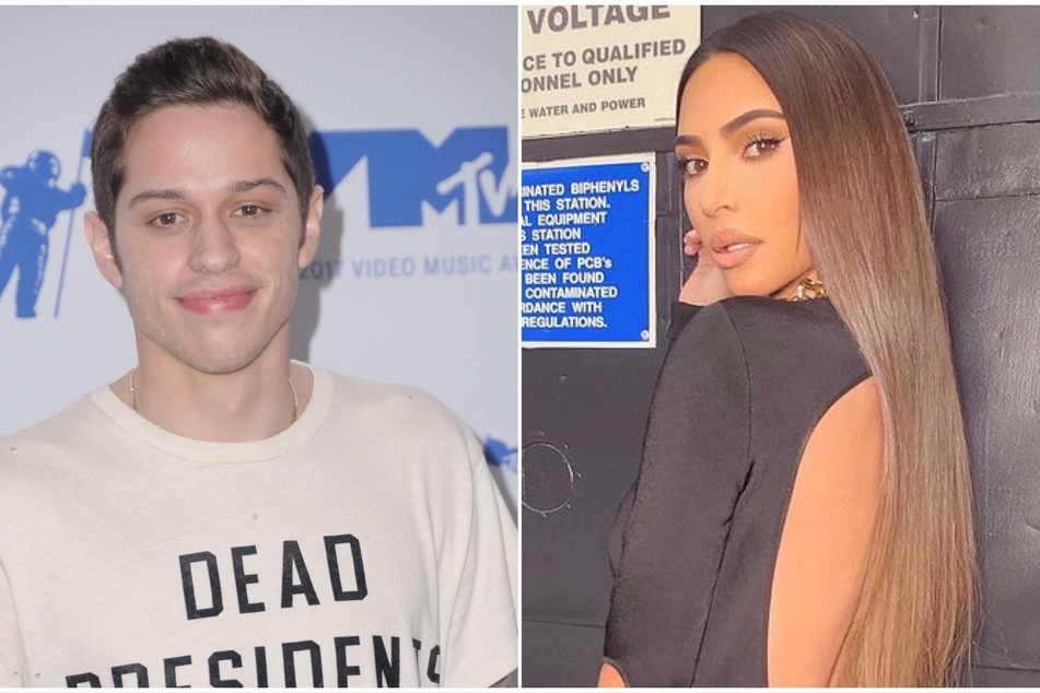 During a recent interview, Pete Davidson (l) referred to Kim Kardashian (r) as his "girlfriend" for the first time since the two's romance began.