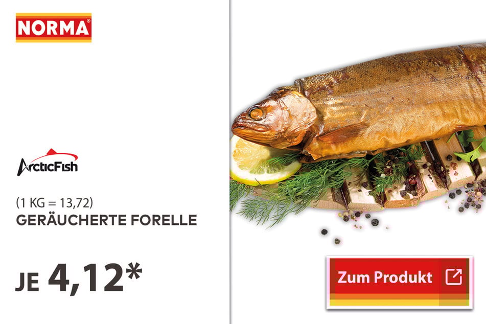 Geräucherte Forelle für 4,12 Euro.