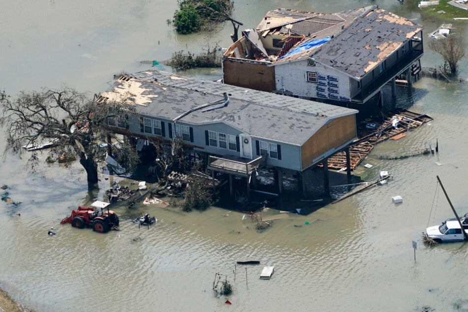 Houses and buildings are under water after hurricane Laura.