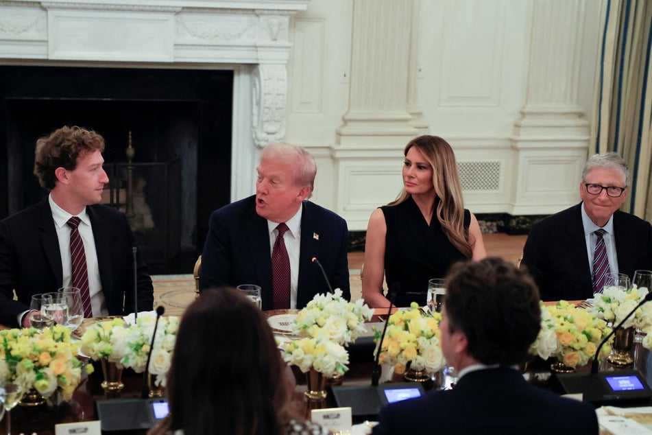 President Donald Trump (2nd from l.) and first lady Melania Trump hosted top tech billionaires at a White House dinner Thursday.