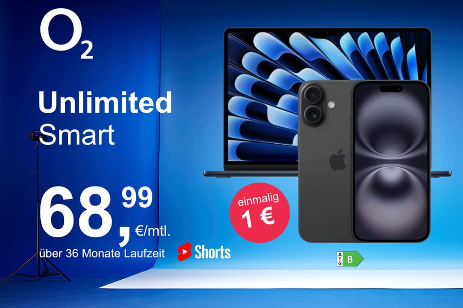 Das iPhone 16 mit MacBook Air 13 im Bundle für nur 1 Euro exklusiv bei o2.