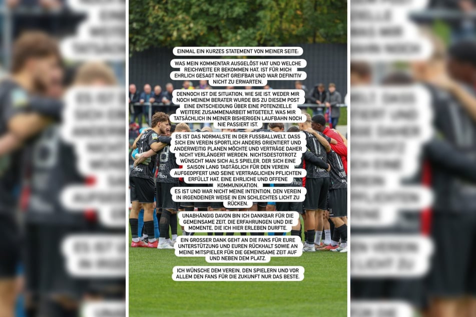 In seiner Instagram-Story bezog Tobi Peitz Stellung zum Vorwurf, er habe erst über einen Post seines Vereins von der Trennung erfahren.