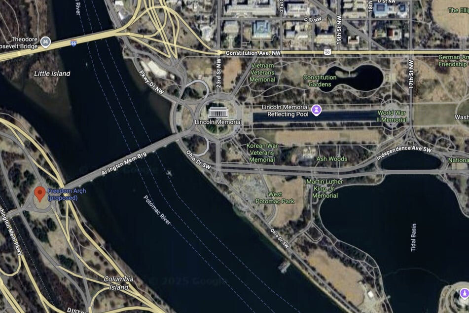 In all likelihood, the "Trump Arch" will be built opposite the Lincoln Memorial, just across the Potomac River.